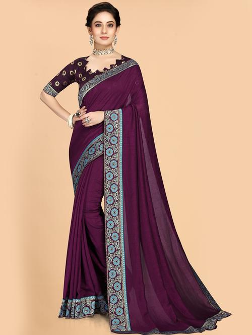 lace bordered plain saree with blouse - 19628630 - Very Small Image - 1