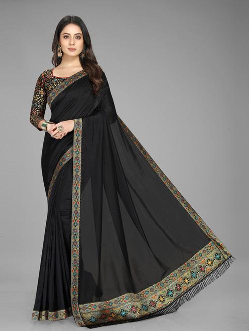 lace bordered plain saree with blouse - 19628653 - Very Small Image - 1