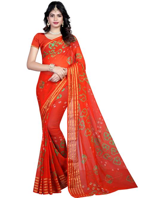women's bandhani red colored saree with blouse - 19628956 - Very Small Image - 1
