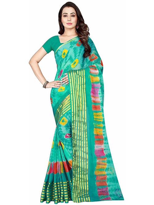 women's printed green colored saree with blouse - 19628966 - Very Small Image - 1