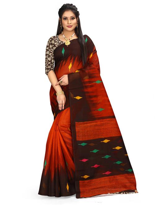 women's ikat orange colored saree - 19629590 - Very Small Image - 1