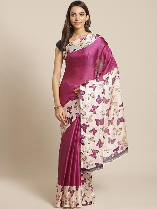 women's printed purple colored saree with blouse - 19629938 - Very Small Image - 1