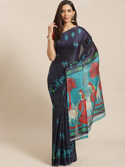 women's warli navy blue colored saree with blouse - 19630917 - Very Small Image - 1
