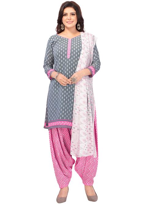 printed unstitched patiyala suit set - 19631859 - Very Small Image - 1