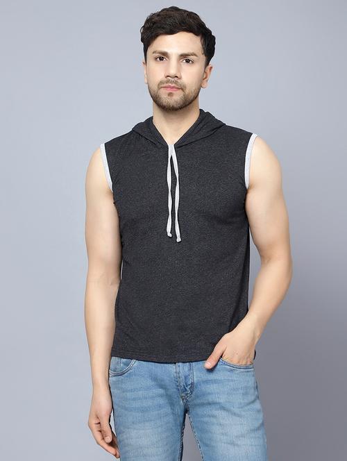 sleeveless solid cotton hooded t-shirt - 19643742 - Very Small Image - 1