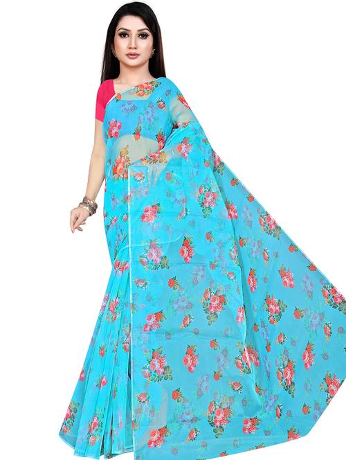 digital printed plain saree with blouse - 19644918 - Very Small Image - 1