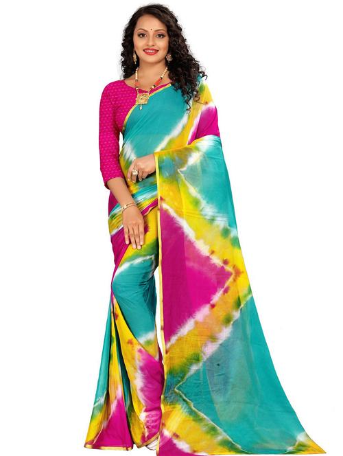 chiffon tie & dye saree with blouse - 19645527 - Very Small Image - 1