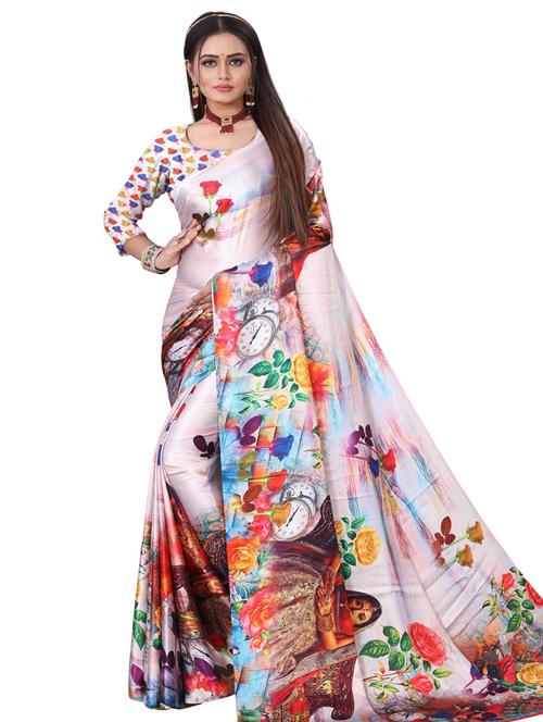 crepe printed saree with blouse - 19645675 - Very Small Image - 1