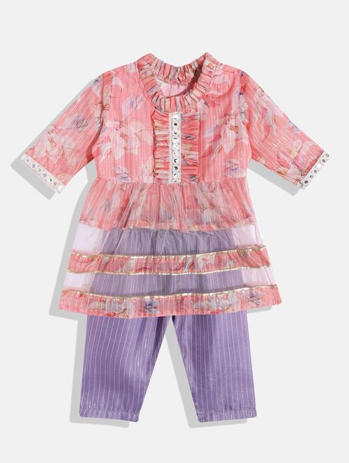 Round Pleated Neck Kurta Pant Set - 19646482 - Very Small Image - 1