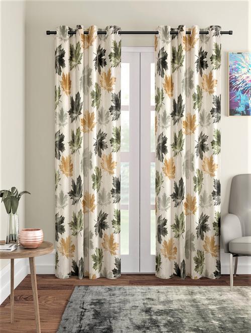 Home Sizzler 2 Pieces 3d Maple Eyelet Polyester Door Curtains - 7 Feet, Green - 19646553 - Very Small Image - 1