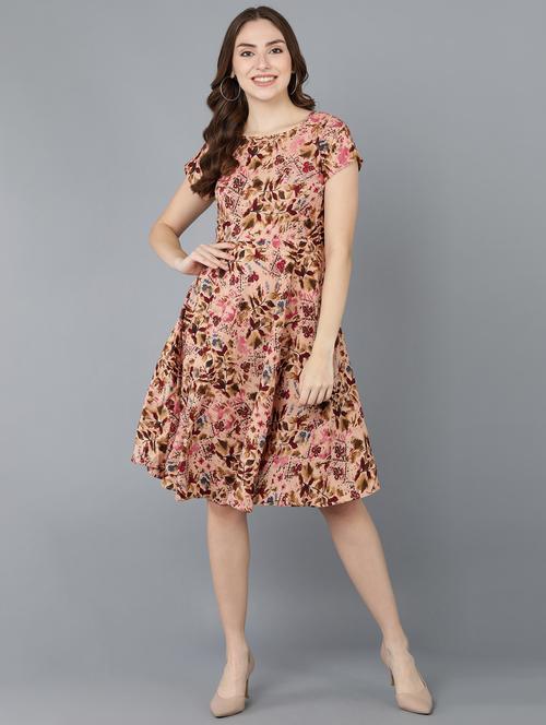 women's fit & flare leaf print dress - 19647469 - Very Small Image - 1