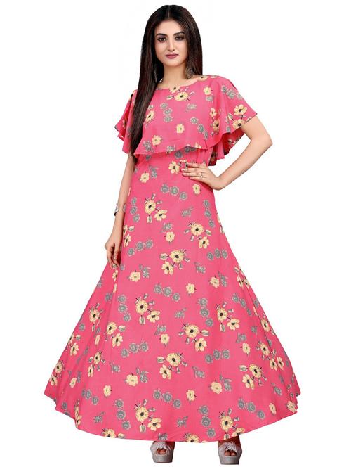 cape neck printed a-line dress - 19647638 - Very Small Image - 1