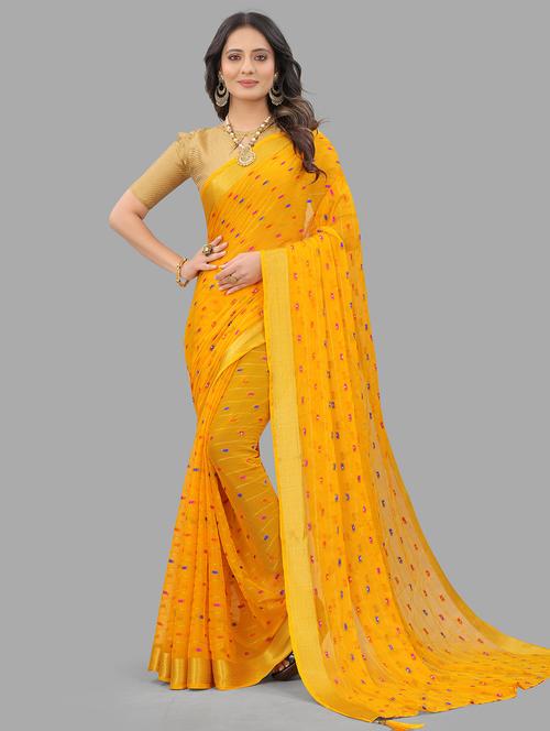 women's self design yellow colored saree with blouse - 19648303 - Very Small Image - 1