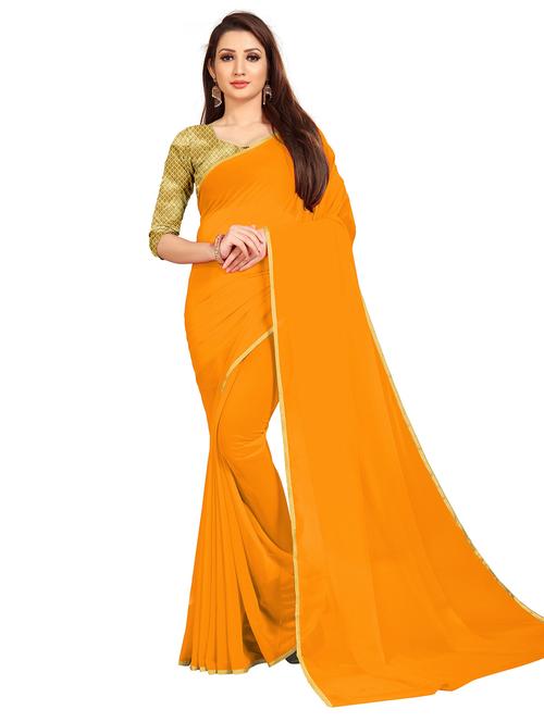women's bordered mustard colored saree with blouse - 19648798 - Very Small Image - 1
