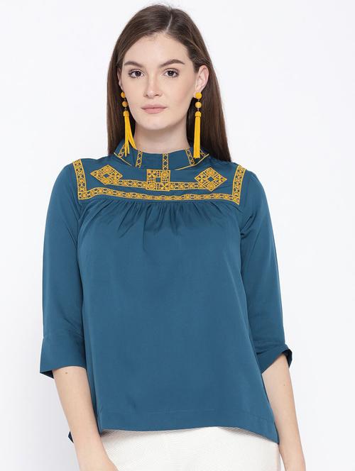 women high neck embroidered regular top - 19650642 - Very Small Image - 1