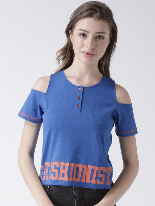 cold shoulder round neck printed crop top - 19650667 - Very Small Image - 1