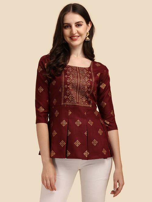 square neck self design peplum top - 19656399 - Very Small Image - 1