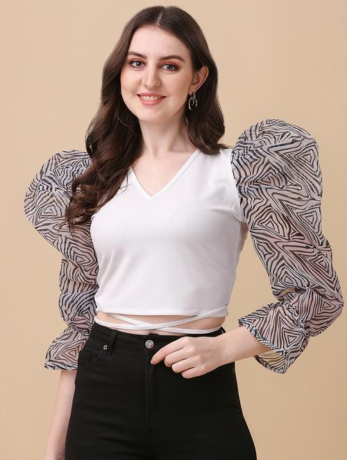 v-neck printed crop top - 19656469 - Very Small Image - 1
