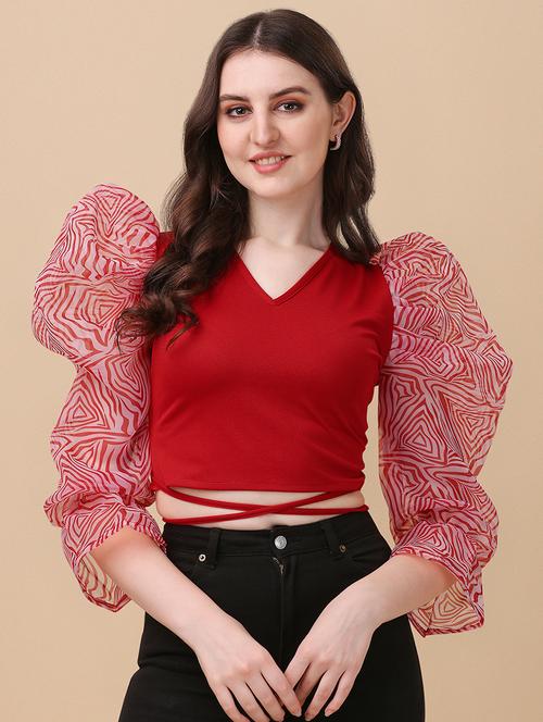 v-neck printed crop top - 19656470 - Very Small Image - 1