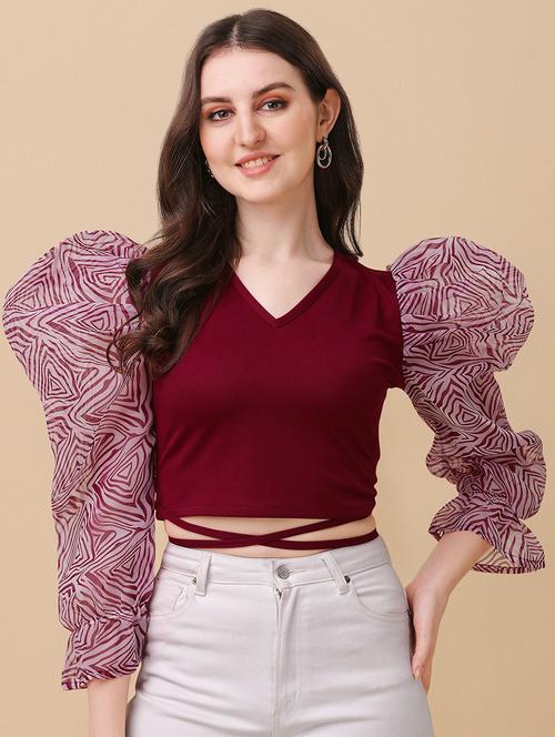 v-neck printed crop top - 19656471 - Very Small Image - 1