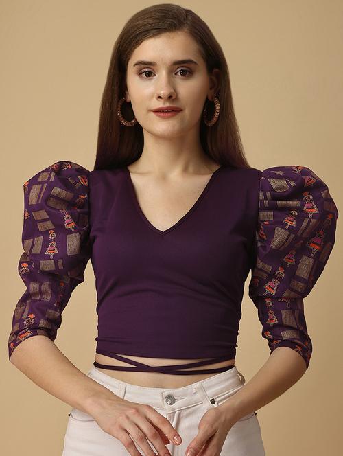 v neck printed crop top - 19656487 - Very Small Image - 1
