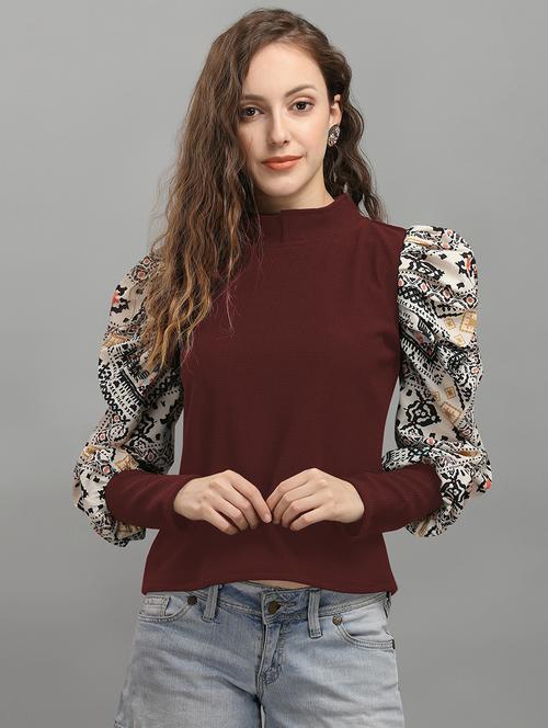 puff sleeves high neck printed regular top - 19656539 - Very Small Image - 1