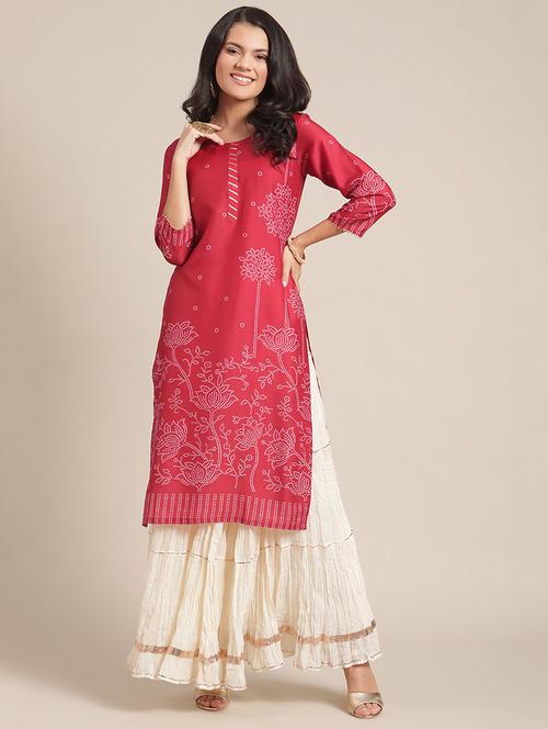 red printed straight kurta - 19657483 - Very Small Image - 1