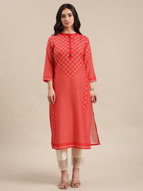 red printed straight kurta - 19657818 - Very Small Image - 1