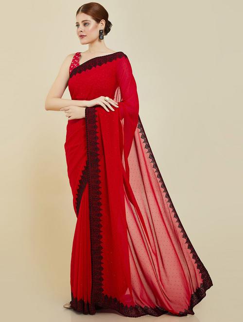 embellished border plain saree with blouse - 19659315 - Very Small Image - 1
