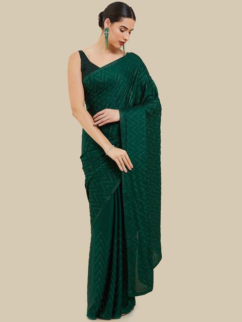 women's solid green colored saree with blouse - 19659461 - Very Small Image - 1