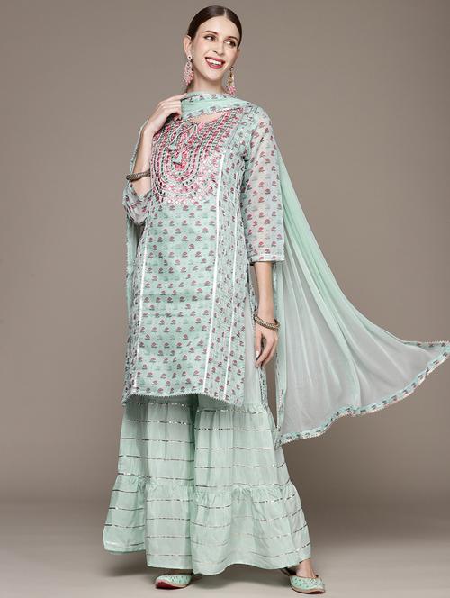 tie-up neck kurta dupatta set - 19659551 - Very Small Image - 1