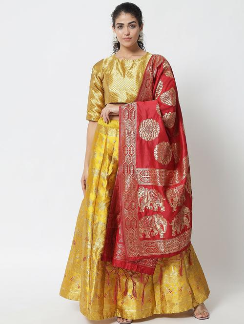 brocade self designed flared semi-stitched lehenga - 19661537 - Very Small Image - 1
