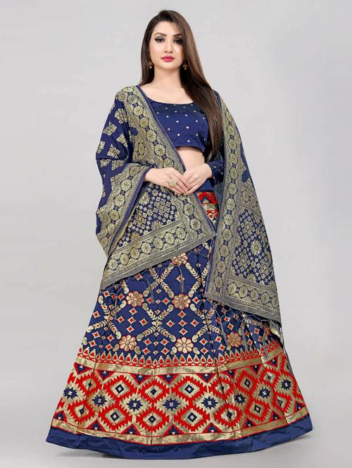 self design flared semi stitched lehenga - 19661684 - Very Small Image - 1