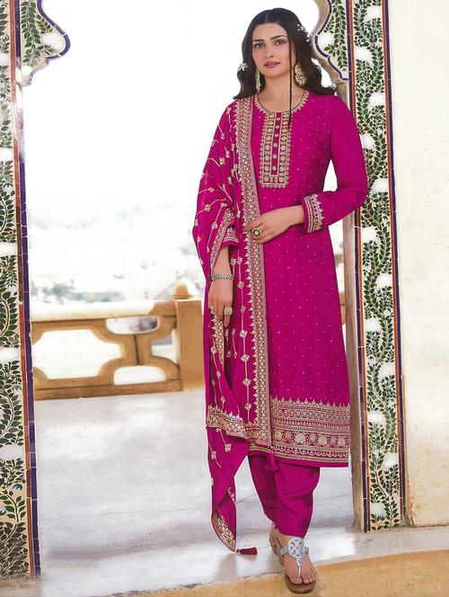 embroidered semi-stitched suit set - 19662438 - Very Small Image - 1