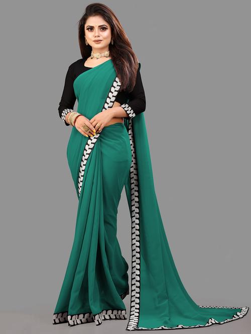 solid with border plain saree with blouse - 19662621 - Very Small Image - 1
