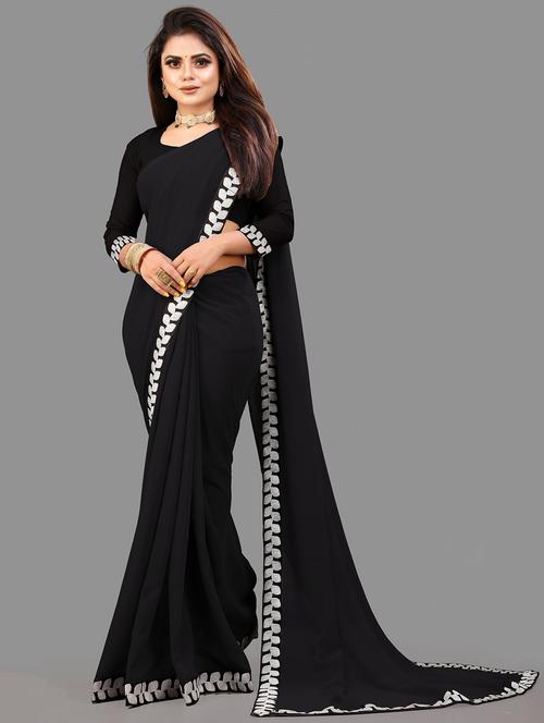 georgette black bordered saree with blouse - 19662632 - Very Small Image - 1