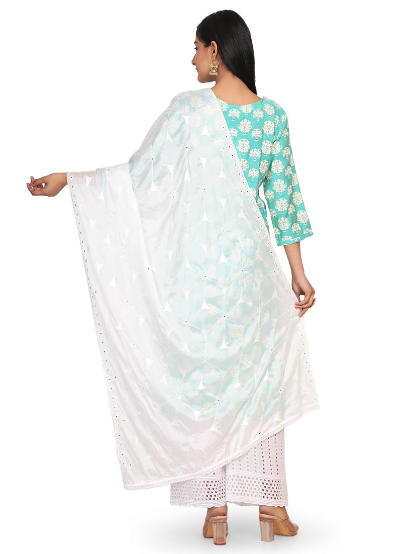 white self design mirror work embroidered dupatta - 19662943 - Standard Image - 2