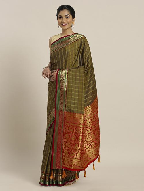 checked banarasi saree - 19664165 - Very Small Image - 1