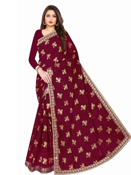 women's foil print magenta colored saree with blouse - 19664528 - Very Small Image - 1