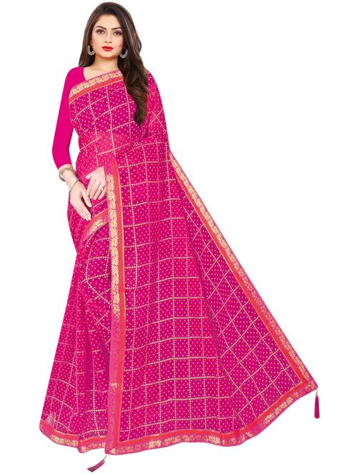 women's bandhani pink colored saree - 19664585 - Very Small Image - 1