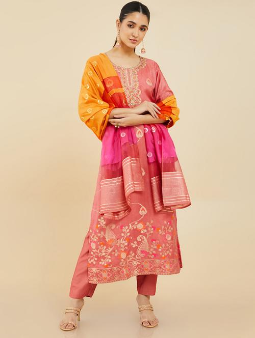 round neck kurta pant set - 19665120 - Very Small Image - 1