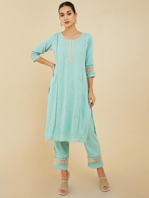 round neck kurta pant set - 19665143 - Very Small Image - 1