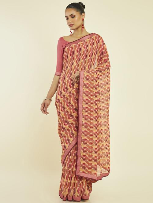 women's printed multi colored saree with blouse - 19665547 - Very Small Image - 1