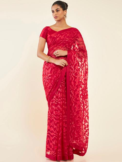 women's abstract red colored saree - 19665599 - Very Small Image - 1