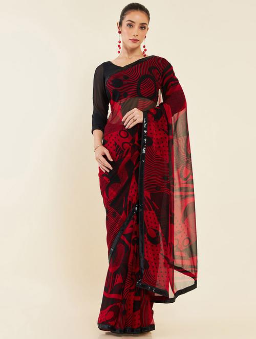 women's self design red colored saree with blouse - 19665634 - Very Small Image - 1
