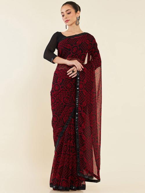 women's printed red colored saree with blouse - 19665635 - Very Small Image - 1