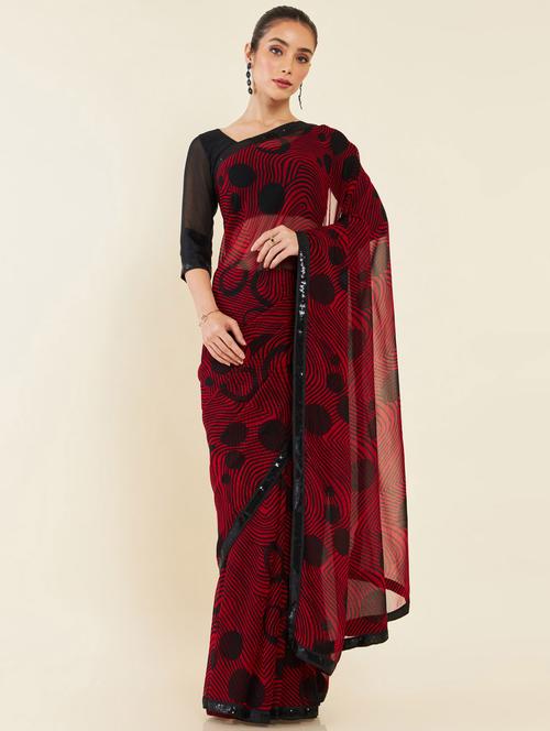 women's printed maroon colored saree with blouse - 19665640 - Very Small Image - 1