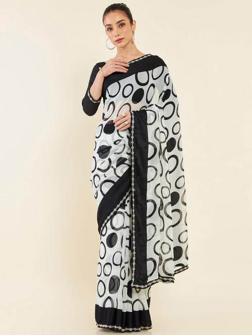 women's printed white colored saree - 19665641 - Very Small Image - 1