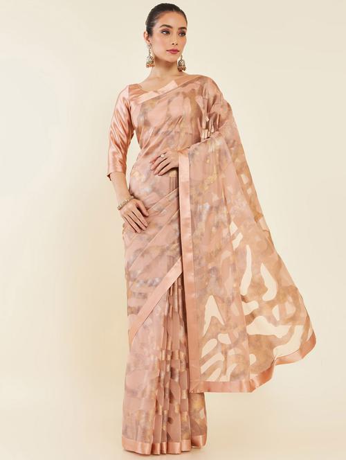 women's abstract lemon sherbet colored saree with blouse - 19665649 - Very Small Image - 1
