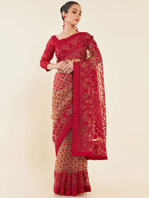 self design jamdani saree with blouse - 19665675 - Very Small Image - 1